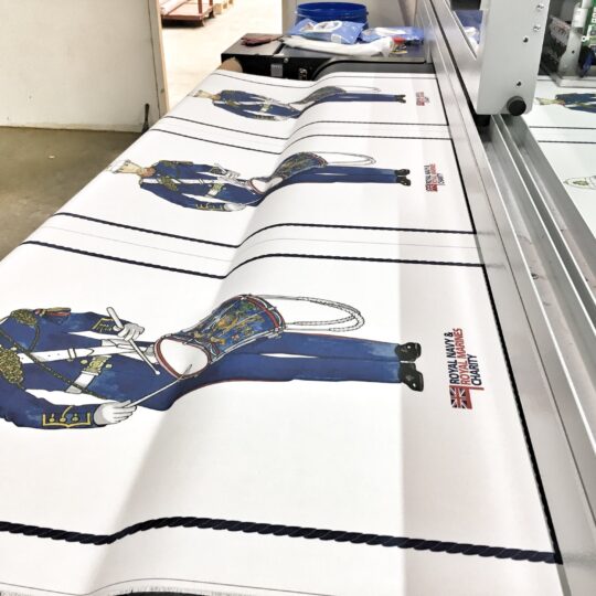 Royal navy bespoke tea towels being digitally printed